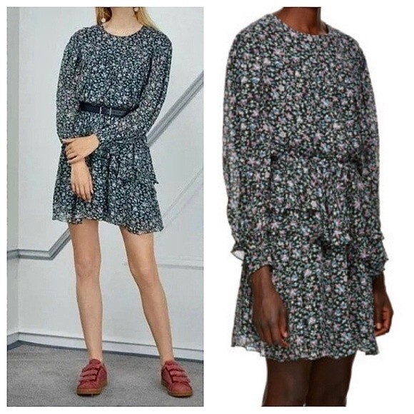 Etoile Isabel Marant Java Dress Black Ditsy Floral Printed Size Euro 38 S/M - Picture 3 of 9